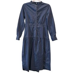 MAXMRKT FRONT BUTTON Navy Blue Tiered MIDI SLEEVE DRESS XS‌‌